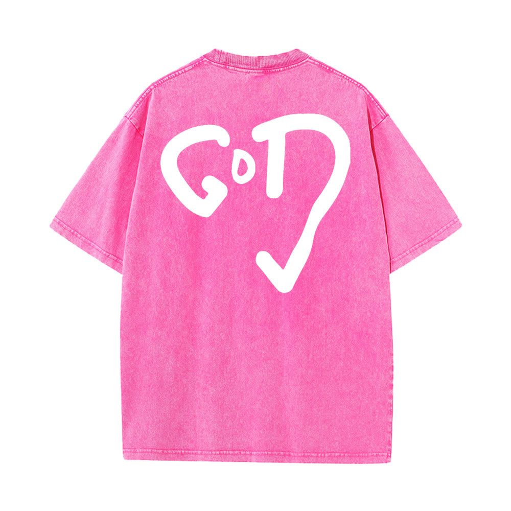 Christianartworkshop Gott Herz Unisex gewaschenes T-Shirt - Rosa - 4XL - image 8