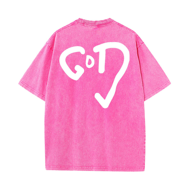 Christianartworkshop Gott Herz Unisex gewaschenes T-Shirt - Rosa - 4XL - image 8
