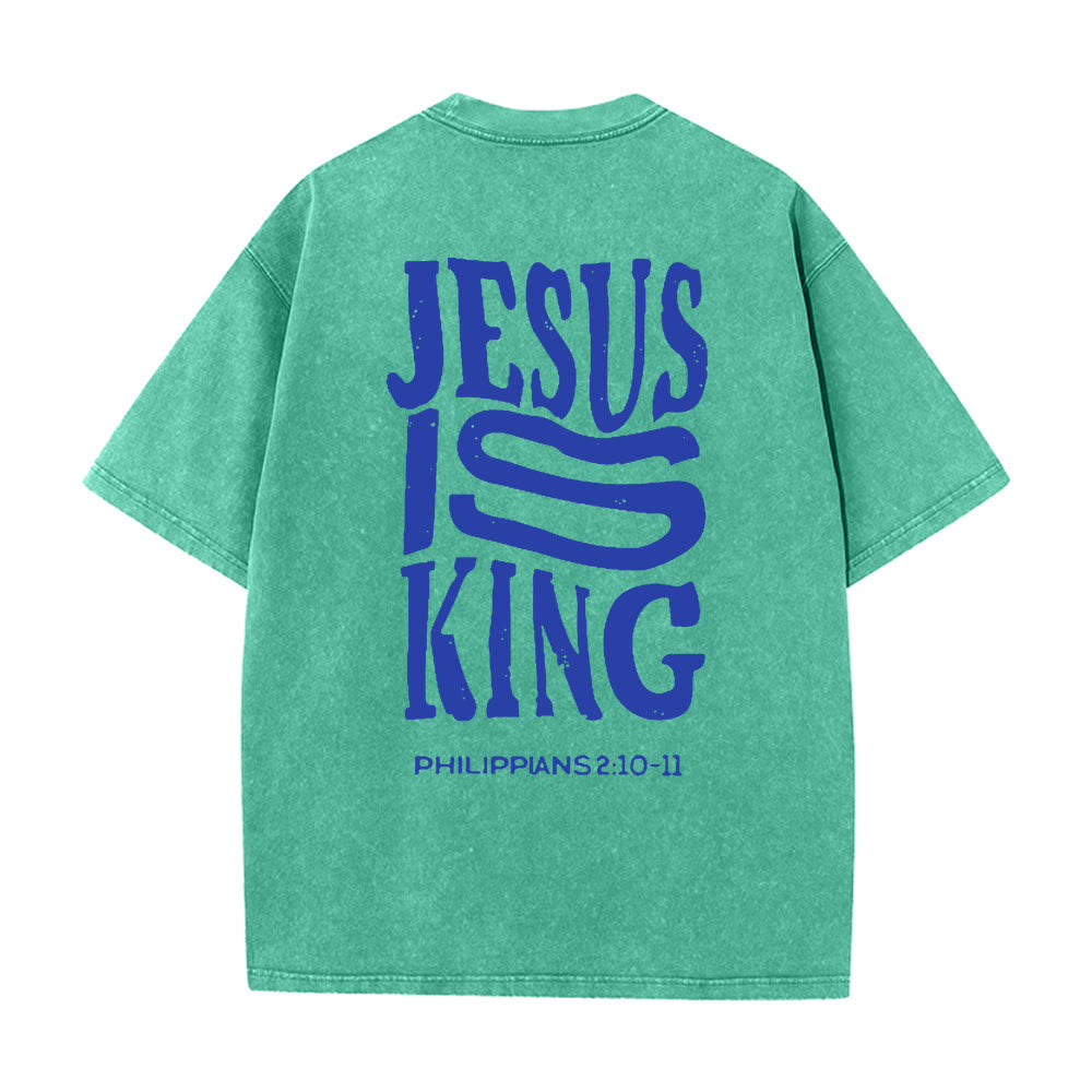 Christianartworkshop Jesus Is King Grafik Unisex Washed T-Shirt - Grün - 5XL - image 12