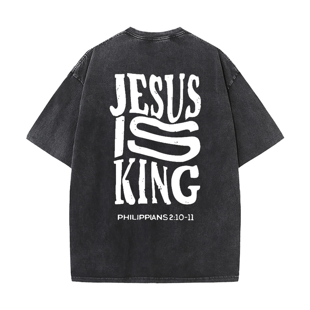 Christianartworkshop Jesus Is King Grafik Unisex Washed T-Shirt - Schwarz - 5XL - image 2