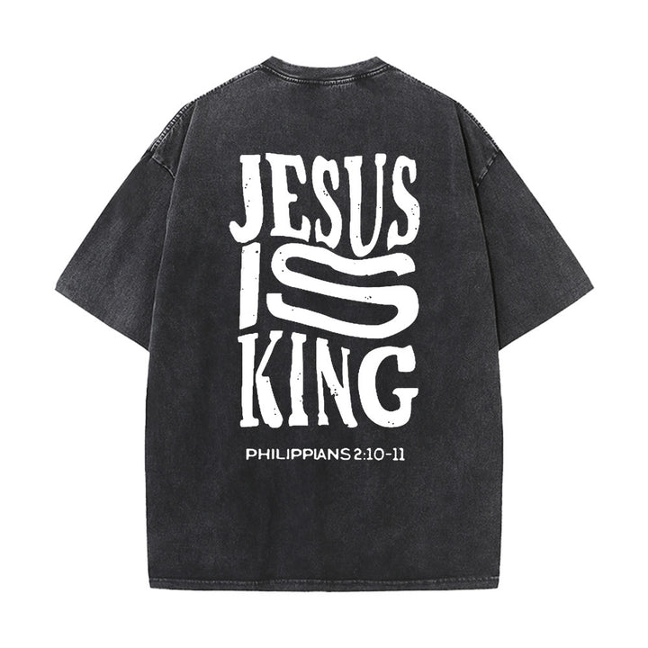 Christianartworkshop Jesus Is King Grafik Unisex Washed T-Shirt - Schwarz - 5XL - image 2