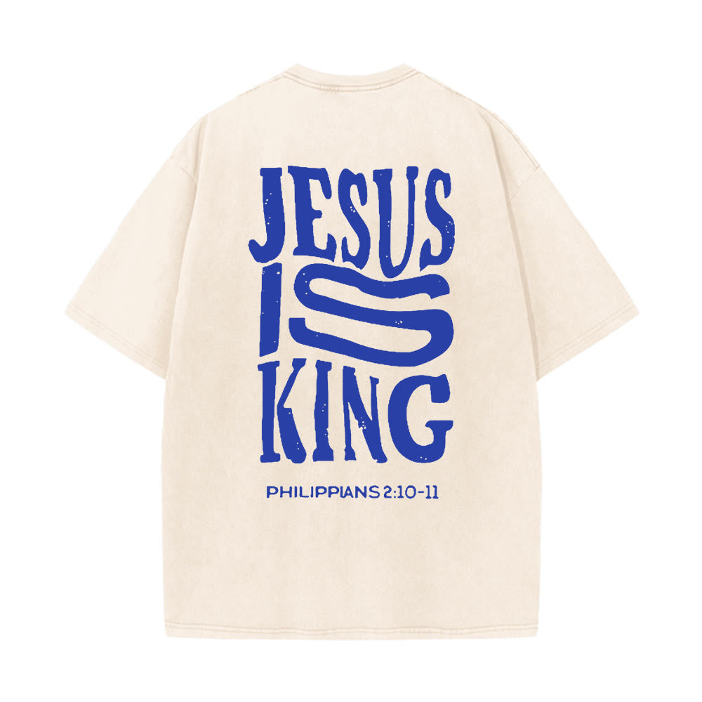 Christianartworkshop Jesus Is King Grafik Unisex Washed T-Shirt - Beige - 5XL - image 0