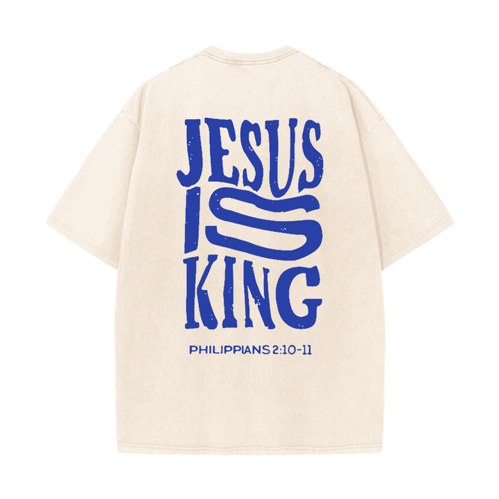 Christianartworkshop Jesus Is King Grafik Unisex Washed T-Shirt - Beige - 5XL - image 0