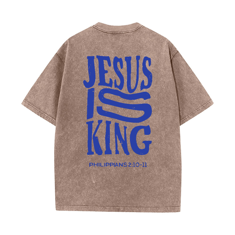 Christianartworkshop Jesus Is King Grafik Unisex Washed T-Shirt - Braun - 5XL - image 6