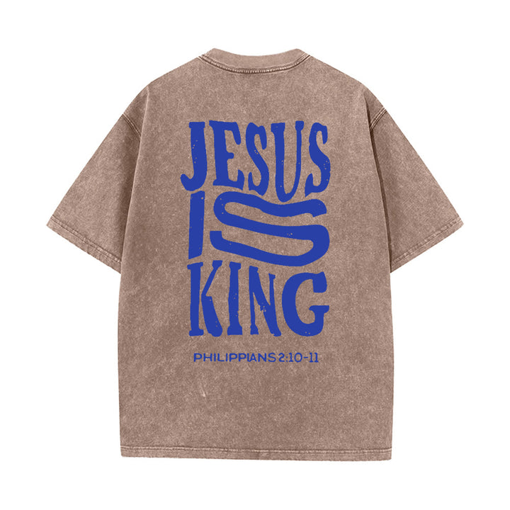Christianartworkshop Jesus Is King Grafik Unisex Washed T-Shirt - Braun - 5XL - image 6