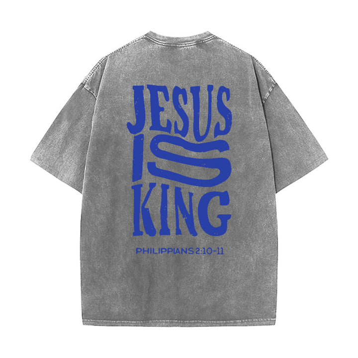 Christianartworkshop Jesus Is King Grafik Unisex Washed T-Shirt - Grau - 5XL - image 4