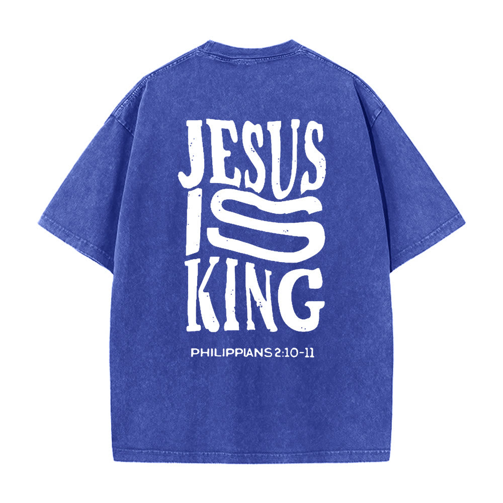 Christianartworkshop Jesus Is King Grafik Unisex Washed T-Shirt - Blau - 5XL - image 8