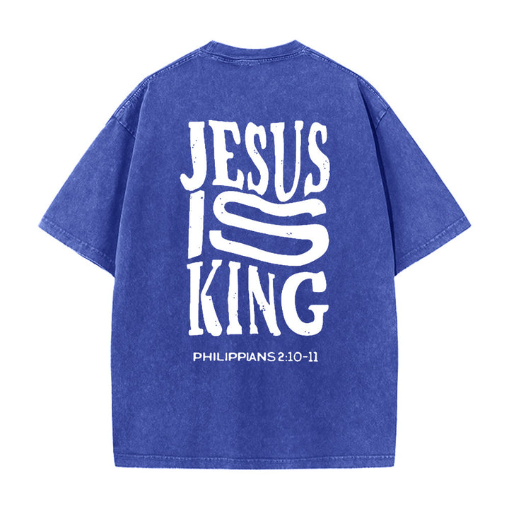 Christianartworkshop Jesus Is King Grafik Unisex Washed T-Shirt - Blau - 5XL - image 8