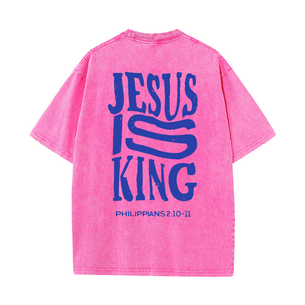 Christianartworkshop Jesus Is King Grafik Unisex Washed T-Shirt - Rosa - 5XL - image 10