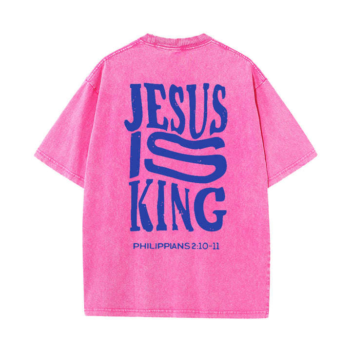 Christianartworkshop Jesus Is King Grafik Unisex Washed T-Shirt - Rosa - 5XL - image 10