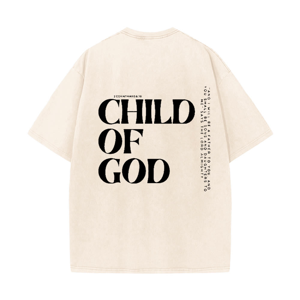 Christianartworkshop Kind Gottes Grafik Unisex gewaschenes T-Shirt - Beige - 5XL - image 0