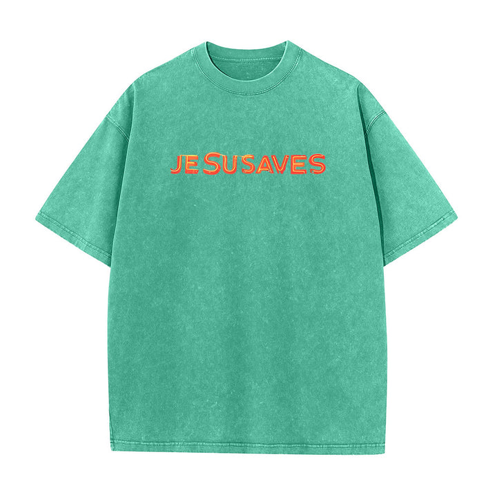 Christianartworkshop Jesus Saves Cross Grafik Unisex Washed T-Shirt - image 13
