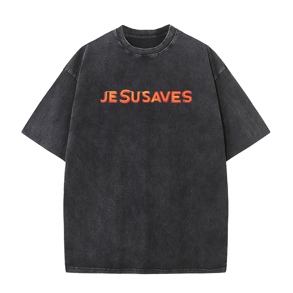 Christianartworkshop Jesus Saves Cross Grafik Unisex Washed T-Shirt - image 3