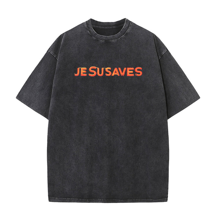 Christianartworkshop Jesus Saves Cross Grafik Unisex Washed T-Shirt - image 3