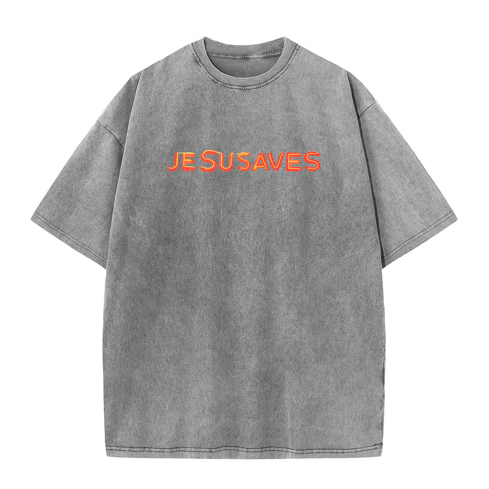 Christianartworkshop Jesus Saves Cross Grafik Unisex Washed T-Shirt - image 7