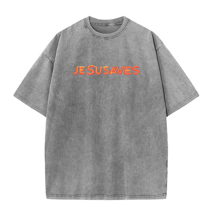 Christianartworkshop Jesus Saves Cross Grafik Unisex Washed T-Shirt - image 7