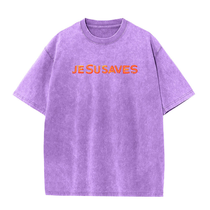 Christianartworkshop Jesus Saves Cross Grafik Unisex Washed T-Shirt - image 15