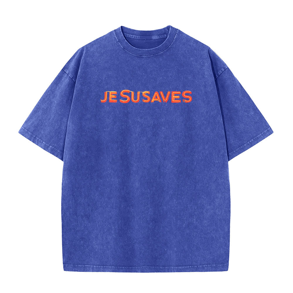 Christianartworkshop Jesus Saves Cross Grafik Unisex Washed T-Shirt - image 1