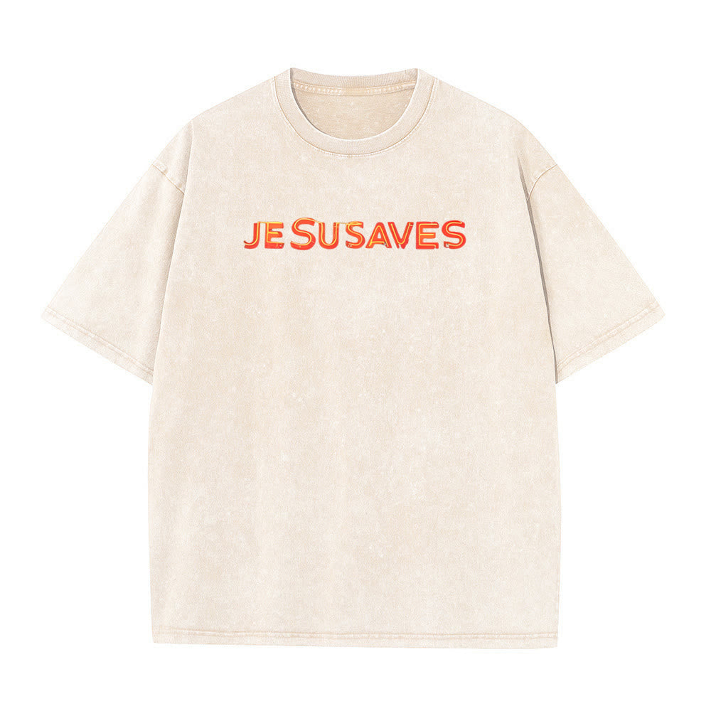 Christianartworkshop Jesus Saves Cross Grafik Unisex Washed T-Shirt - image 5