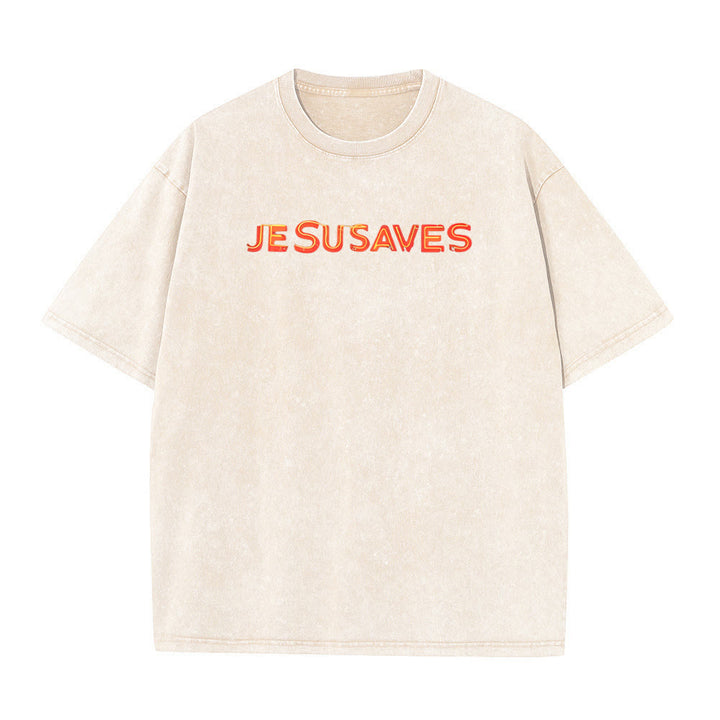 Christianartworkshop Jesus Saves Cross Grafik Unisex Washed T-Shirt - image 5