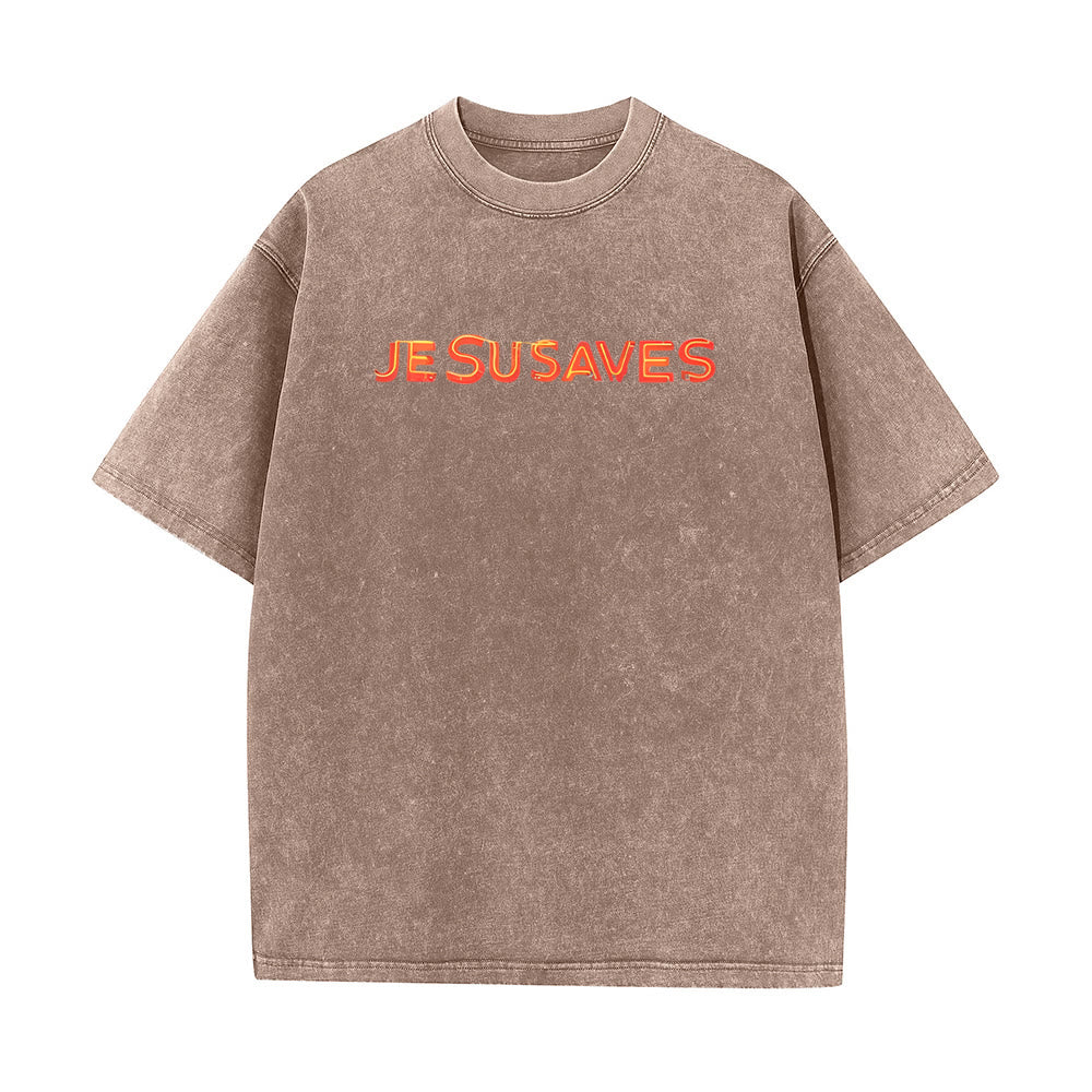 Christianartworkshop Jesus Saves Cross Grafik Unisex Washed T-Shirt - image 9