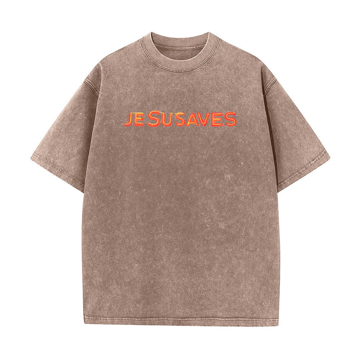 Christianartworkshop Jesus Saves Cross Grafik Unisex Washed T-Shirt - image 9