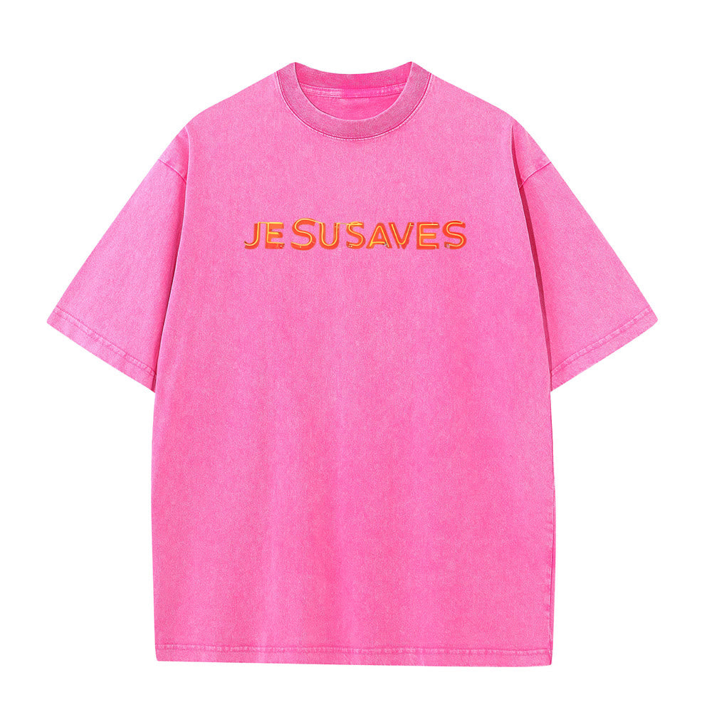 Christianartworkshop Jesus Saves Cross Grafik Unisex Washed T-Shirt - image 11
