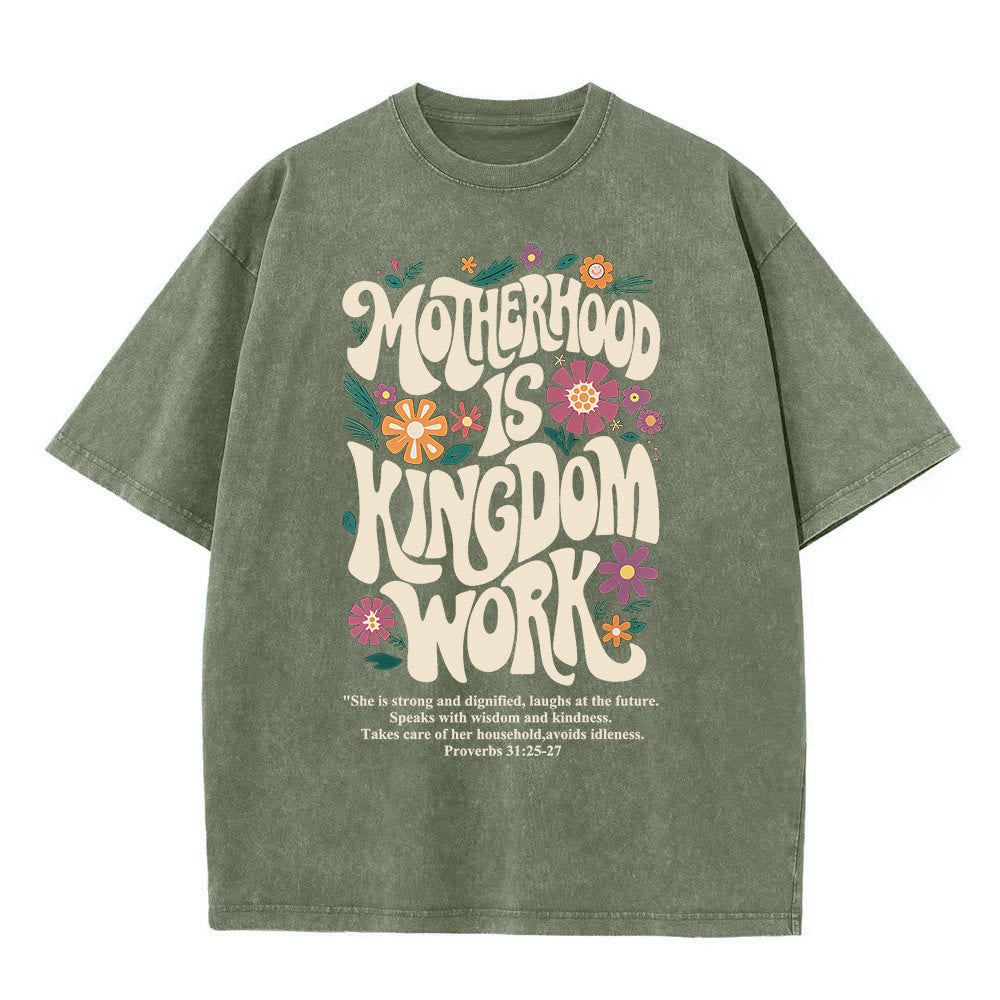 Christianartworkshop Mutterschaft ist Königreich Arbeit mit Blumen Unisex-T-Shirt (gewaschen) - Armeegrün - 4XL - image 5