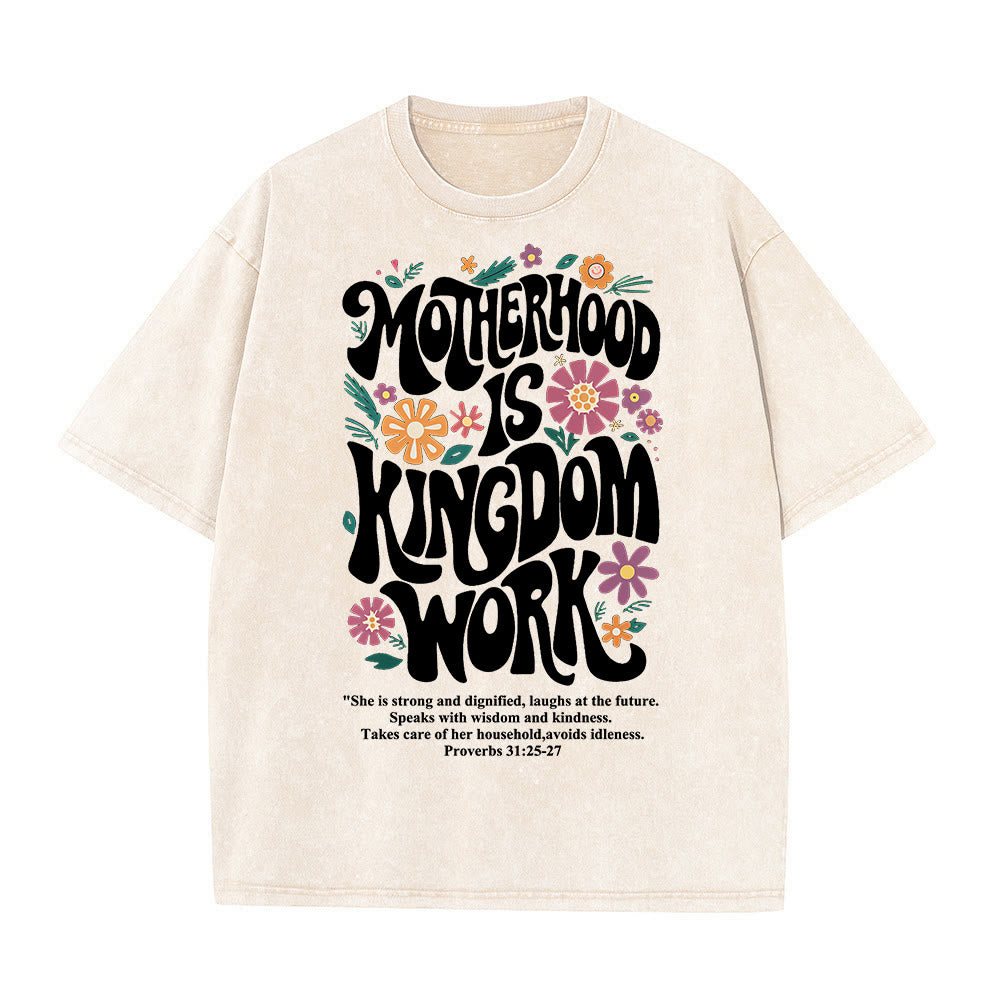 Christianartworkshop Mutterschaft ist Königreich Arbeit mit Blumen Unisex-T-Shirt (gewaschen) - Beige - 4XL - image 2