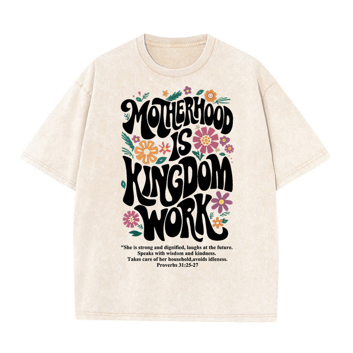 Christianartworkshop Mutterschaft ist Königreich Arbeit mit Blumen Unisex-T-Shirt (gewaschen) - Beige - 4XL - image 2