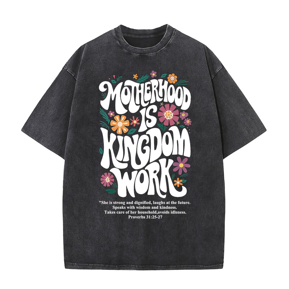 Christianartworkshop Mutterschaft ist Königreich Arbeit mit Blumen Unisex-T-Shirt (gewaschen) - Schwarz - 4XL - image 0
