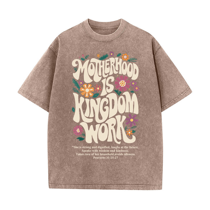 Christianartworkshop Mutterschaft ist Königreich Arbeit mit Blumen Unisex-T-Shirt (gewaschen) - Braun - 4XL - image 3