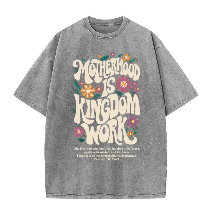 Christianartworkshop Mutterschaft ist Königreich Arbeit mit Blumen Unisex-T-Shirt (gewaschen) - Grau - 4XL - image 6