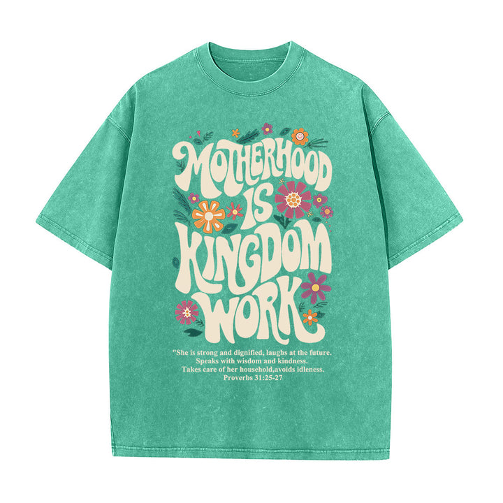 Christianartworkshop Mutterschaft ist Königreich Arbeit mit Blumen Unisex-T-Shirt (gewaschen) - Grün - 4XL - image 4