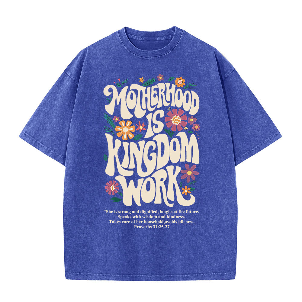 Christianartworkshop Mutterschaft ist Königreich Arbeit mit Blumen Unisex-T-Shirt (gewaschen) - Blau - 4XL - image 9