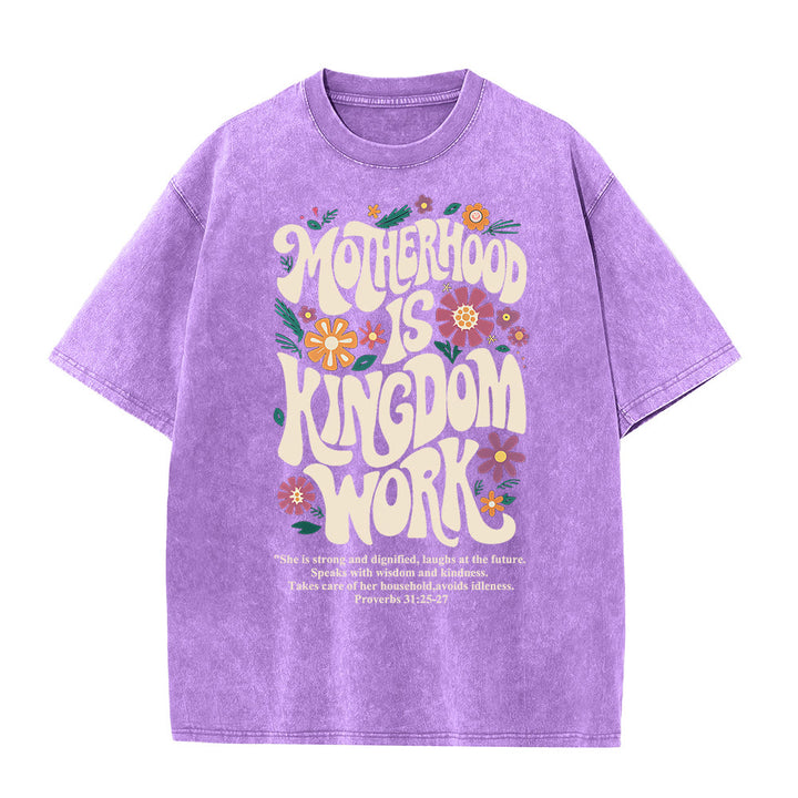 Christianartworkshop Mutterschaft ist Königreich Arbeit mit Blumen Unisex-T-Shirt (gewaschen) - Lila - 4XL - image 7