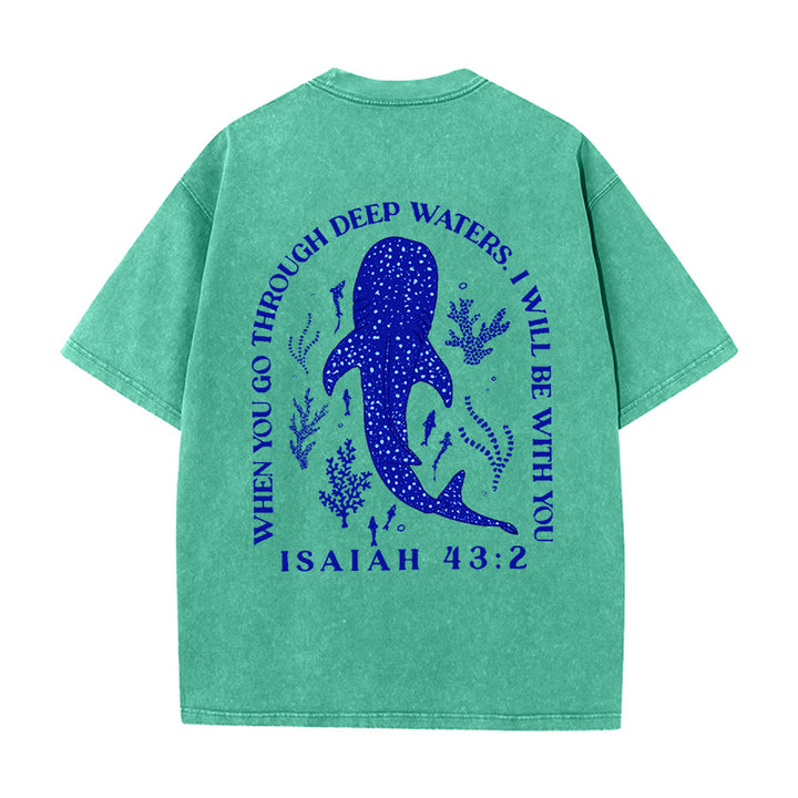 Christianartworkshop Ich werde bei dir sein Doppelseitiges Unisex-T-Shirt aus gewaschenem Stoff - Grün - 5XL - image 8