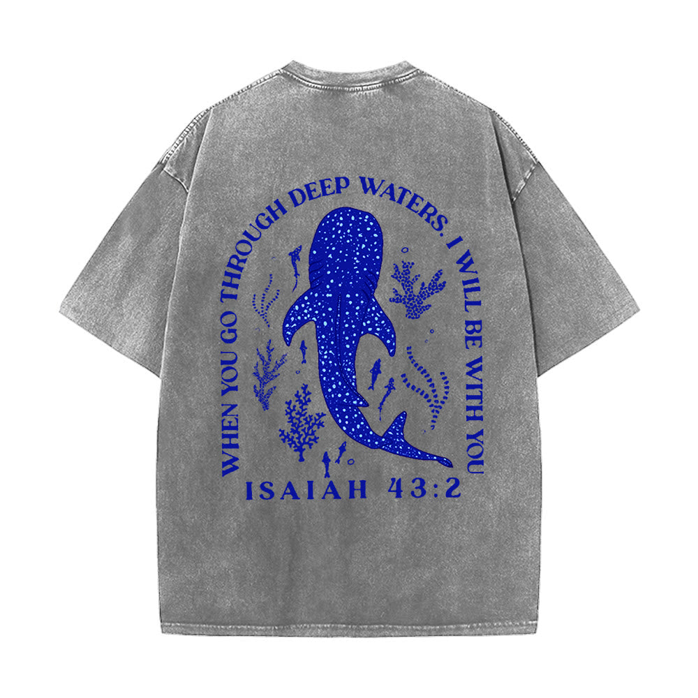 Christianartworkshop Ich werde bei dir sein Doppelseitiges Unisex-T-Shirt aus gewaschenem Stoff - Grau - 5XL - image 2