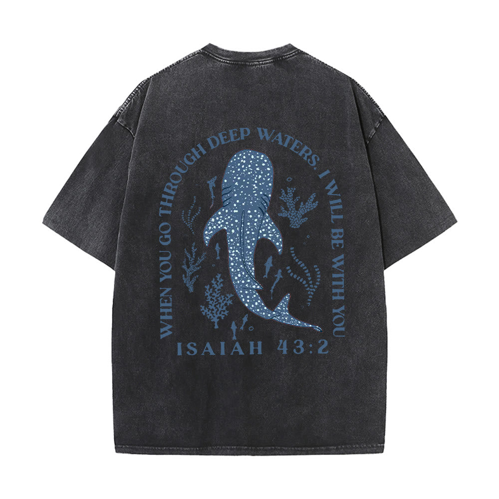 Christianartworkshop Ich werde bei dir sein Doppelseitiges Unisex-T-Shirt aus gewaschenem Stoff - Schwarz - 5XL - image 0