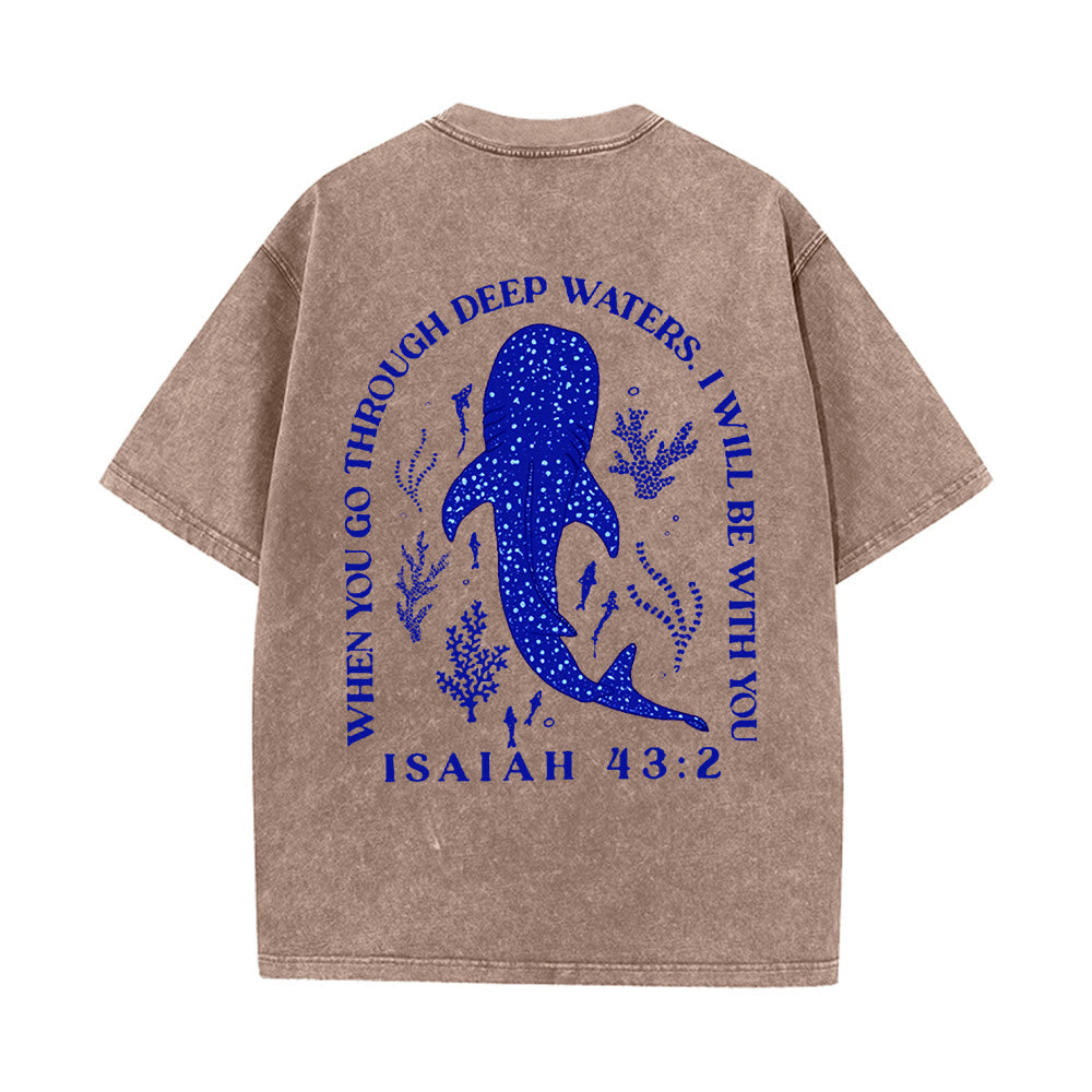 Christianartworkshop Ich werde bei dir sein Doppelseitiges Unisex-T-Shirt aus gewaschenem Stoff - Kaffee - 5XL - image 6