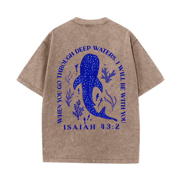 Christianartworkshop Ich werde bei dir sein Doppelseitiges Unisex-T-Shirt aus gewaschenem Stoff - Kaffee - 5XL - image 6
