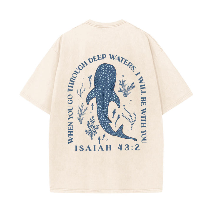 Christianartworkshop Ich werde bei dir sein Doppelseitiges Unisex-T-Shirt aus gewaschenem Stoff - Aprikose - 5XL - image 4