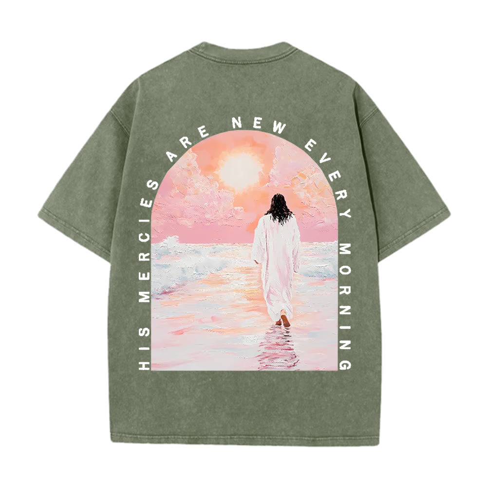 Christianartworkshop „Seine Barmherzigkeit ist neu“ – doppelseitiges, gewaschenes Unisex-T-Shirt - Armeegrün - 5XL - image 10