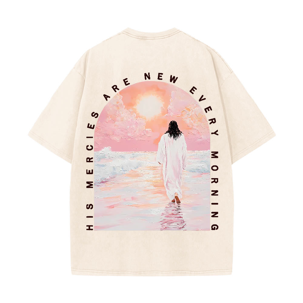 Christianartworkshop „Seine Barmherzigkeit ist neu“ – doppelseitiges, gewaschenes Unisex-T-Shirt - Aprikose - 5XL - image 6