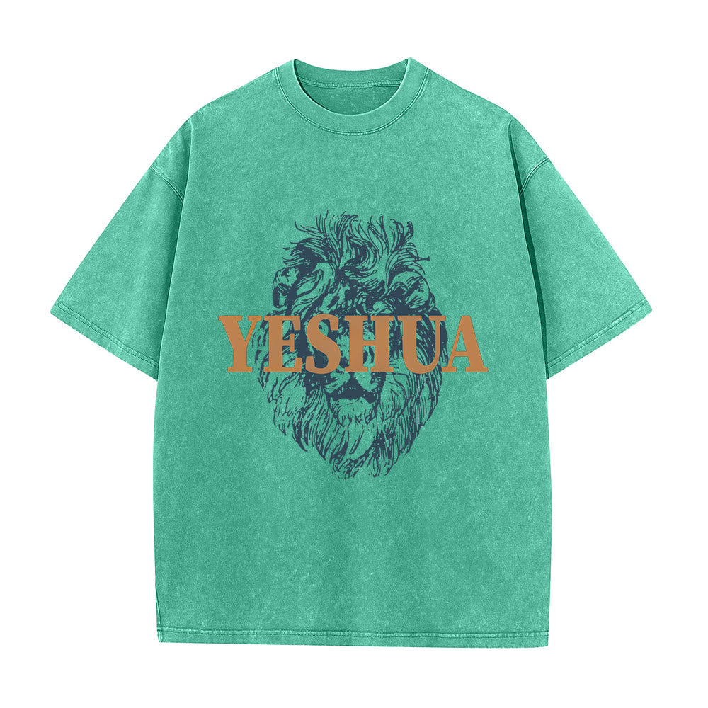 Christianartworkshop "YESHUA" Löwenkopf-T-Shirt (gewaschen) - Grün - 5XL - image 4