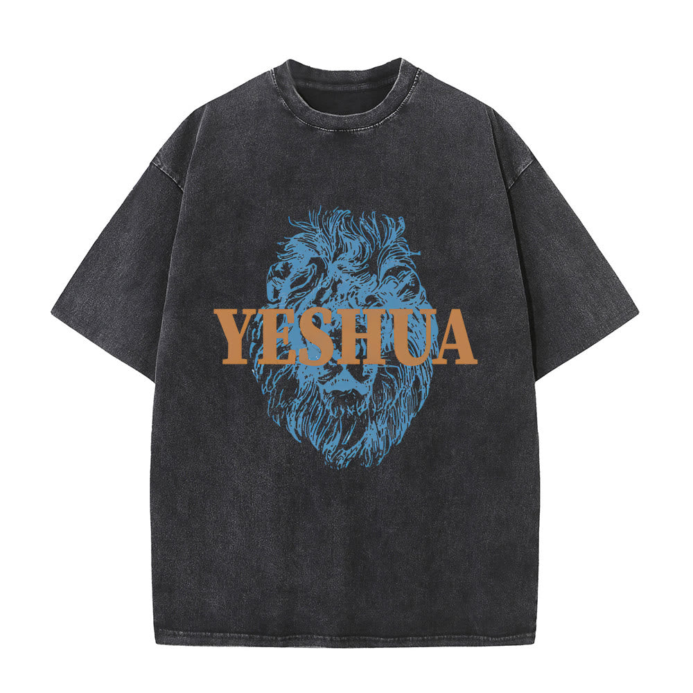Christianartworkshop "YESHUA" Löwenkopf-T-Shirt (gewaschen) - Schwarz - 5XL - image 0