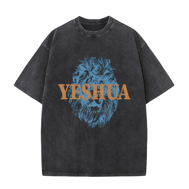 Christianartworkshop "YESHUA" Löwenkopf-T-Shirt (gewaschen) - Schwarz - 5XL - image 0