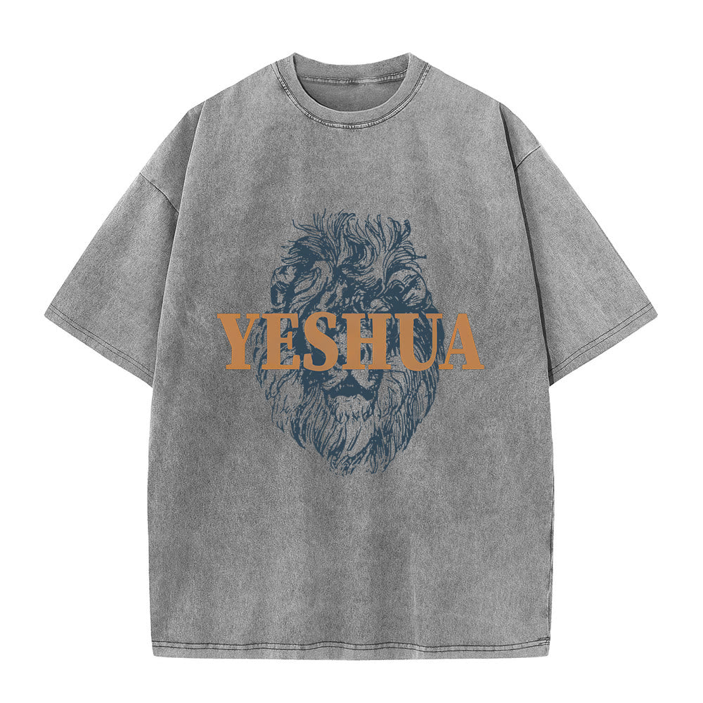 Christianartworkshop "YESHUA" Löwenkopf-T-Shirt (gewaschen) - Grau - 5XL - image 5