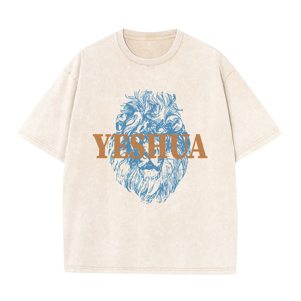Christianartworkshop "YESHUA" Löwenkopf-T-Shirt (gewaschen) - Beige - 5XL - image 1