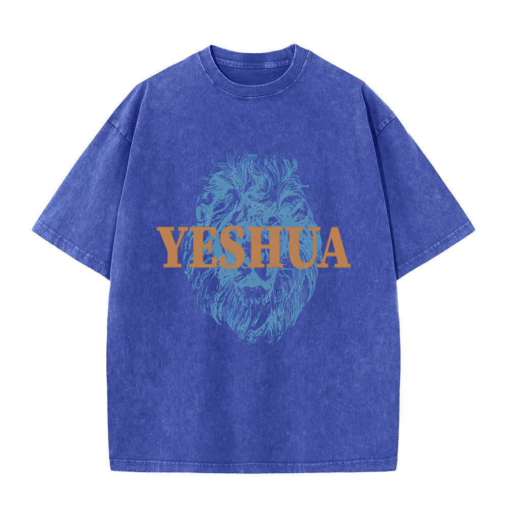 Christianartworkshop "YESHUA" Löwenkopf-T-Shirt (gewaschen) - Blau - 5XL - image 2